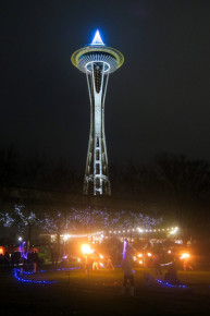 Fire jugglers underneath the Space Needle