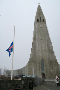The funeral was apparently of someone important, as the flag was flown at half-mast